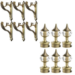 Plantex Heavy Duty Aluminium Diamond Curtain Holder/Curtain Rod Holder/Curtain Brackets with Support 1 Inch Rod Pocket Finials (Brass Antique - 3 Pair)