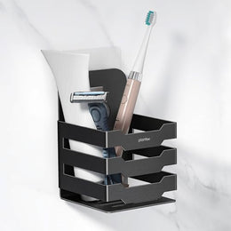 Plantex Stainless Steel Double Tumbler Holder/Toothbrush Stand for Bathroom/Toothpaste Holder/Bathroom Accessories - Pack of 1 (Black)