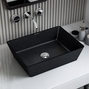 Plantex Table Top Basin for Bathroom/Quartz Rectangle Basin/Vessel Sink Basin Over Counter for Home/Restaurant (Black, 18 x 13 x 5 Inch)