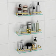 Plantex Frosted Glass Shelf for Bathroom/Shelf with Brass Railings and Brackets/Shelf for Living Room/Bedroom/Kitchen - Pack of 3 (15 x 6 inch, Brass Antique)