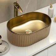 Plantex Table Top Wash Basin For Bathroom/Designer Ceramic Basin/Countertop Vessel Sink Basin - Indo-European Collection (Golden, 20 x 13 x 6 Inch)