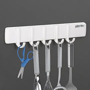 Plantex Magnetic Hook Rail with J-Shape/ABS Plastic Hooks for Wall Without Drilling/Hook Rail Bar for Clothes/Towel/Keys (5 Hooks - White)