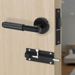 Plantex Heavy Duty Door Lock – Bathroom Door Lock/Mortise Keyless Handle Set for Home/Bathroom/Store Room/Balcony/Office with Baby Latch (603 - Black)