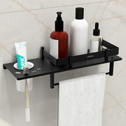 Plantex Stainless Steel 3in1 Multipurpose Bathroom Shelf/Rack/Towel Hanger/Tumbler Holder/Bathroom Accessories (15 x 6 Inches-Matt Black)
