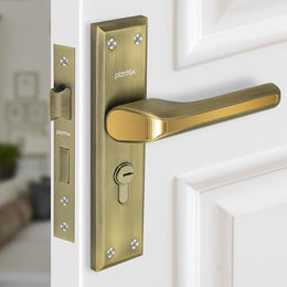 Plantex Heavy-Duty Door Lock Set - Main Door Lock Plate Handle Set/6-Lever Mechanism Mortise Locks with 3 Keys/Brass Locks Body & Cylinder (PTP-012- Brass Antique & Gold)