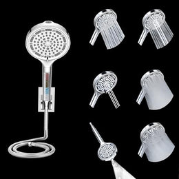 Plantex Abs Hand Shower For Bath/6 Mode Shower Hand With1.5 Meter Flexible Hose Pipe With Wall Hook-(Chrome)