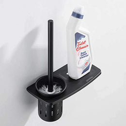 Plantex Aluminum 2in1 Toilet Brush Holder with Bathroom Shelf/Toilet Brush Holder/Bathroom Accessories - Black (Wall Mount)