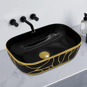 Plantex Ceramic Designer Washbasin for Bathroom/Countertop Basin/Rectangle Tabletop Wash Basin for Home/Office - (16010, Black & Gold)