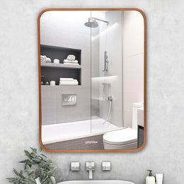 Plantex Aluminium Frame Mirror for Wall/Bathroom Mirror/Wall Mount Mirror for Bedroom/Dressing Room/Living Room/Entryway - Shatterproof Mirror (18x24 Inch-Gold Brushed/Rectangle)