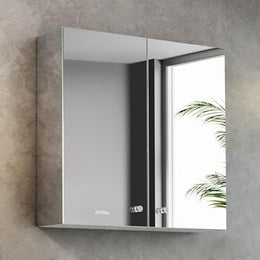 Plantex Premium Bathroom Cabinet with Mirror/ 304 Stainless Steel Bathroom Organiser with Mirror/Bathroom Mirror with Storage/Bathroom Accessories (18x18 Inch-Chrome/Double Door)