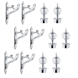 Plantex Heavy Duty Curtain Rod Holder/Aluminium Curtain Brackets/Diamond Shape Curtains Holder (Chrome - 3 Pair)