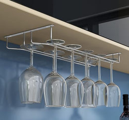 Plantex Wine Glass Rack/Wine Glass Holder for Cabinet/Bar Glass Hanging Holder For Pubs/Kitchen/Bars (Double Line - L20 X W9 Inches), Hanging Shelves