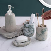 Plantex Resin Bathroom Accessories Set/Soap Holder for Bathroom/Toothbrush Holder/Tumbler Holder/LiquidsSoap Dispenser - 4 Piece(Marble Green & Beige)