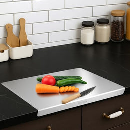 Plantex Stainless Steel Chopper Board for Kitchen Use/L-Shape Chopping Board/Non-Slip, Rust-Proof, Anti-Bacterial Surface Cutting Pad (Pack of 1, Chrome Finish, Size-35.5 cm X 23 cm)