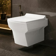 Plantex Commode for Toilet/Ceramic Western Toilet/Square Wall Hung Commode with Soft Closing Toilet Seat - P Trap Outlet - (White)