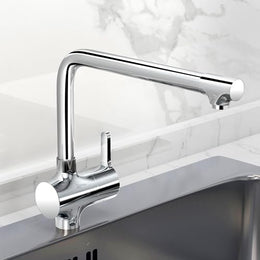 Plantex Pure Brass Sink Tap for Kitchen Basin with 360° Swivel Spout/Kitchen Sink Tap/Faucet for Kitchen with Brass Wall Flange and Teflon Tape (ORE-1412-Chrome)