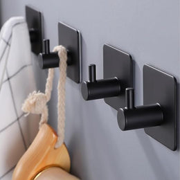 Plantex Wall Mount Hooks/Self Adhesive GI Steel Waterproof Hooks/Wall Hanger Hook/Towel/Sticker Hooks for Walls - Pack of 2 (Black)