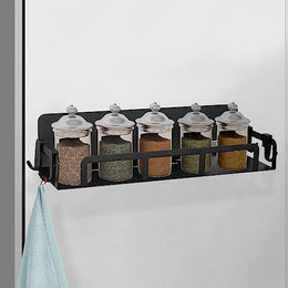 Plantex GI Steel Magnetic Refrigerator Shelf with Hook/Magnetic Shelf for Fridge/Spice Rack for Kitchen/Shelf for Bathroom/Bathroom Organiser - Pack of 1 (Black)