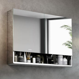 Plantex Premium Bathroom Cabinet with Mirror/ 304 Stainless Steel Bathroom Mirror with Shelf/Storage/Bathroom Organiser/Bathroom Accessories (24x32 Inch-Chrome/Double Door)