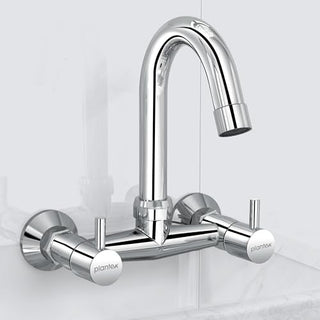 Plantex Pure Brass Sink Mixer Tap Hot and Cold with 360°Swivel Spout/Mixer Tap for Kitchen Sink with Brass Wall Flange and Teflon Tape/Kitchen Sink Tap-(Mirror-Chrome Finish)