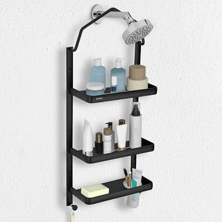 Plantex Shower Rack/Self Adhesive Shower Caddy for Bathroom Hanging/3 Layer Shower Shelf for Bathroom with Soap Dish Holder,Toothbrush Holder (1520, Black)