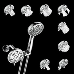 Plantex ABS 8 mode Bathroom Shower Set with 304 Stainless Steel 1.5 meter Flexible Hose Pipe/Handheld Shower Head with 10-inch Round Shower Head-Chrome