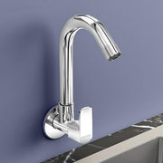 Plantex Single Lever Kitchen Sink Tap with Water Saving Aerator and Brass Spindle Tap/Quarter Turn Sink tap for Kitchen Basin with Wall Flange and Teflon Tape (Saga-Chrome)