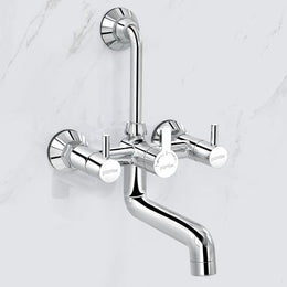 Plantex Brass Wall Mixer for Bathroom with L-Bend Connector for Overhead Shower/Mixer Tap/Wall Mixer for Bathroom 2 in 1 with 7-Year Manufacturer's Warranty-(Ico-918-Mirror-Chrome)