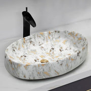 Plantex Oval Ceramic Wash Basin/Basin for Bathroom/Table Top Washbasin/Counter Top Vessel Sink (Marble Finish, 23 x 15 x 5.5 Inch)