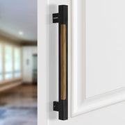 Plantex Main Door Handle - 15 Inch Glass and Wooden Pull-Push Handle - Pack of 1 (S-606-Black and Wood) - 3 Years Warranty