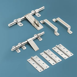 Plantex Stainless Steel Door Kit for Bathroom Door/Door Hardware/Doors Accessories/3 Hinges/10 inch Al-Drop/8 inch Latch/8 inch 2 Handles - Pack of 1 (APS-1320, Chrome)