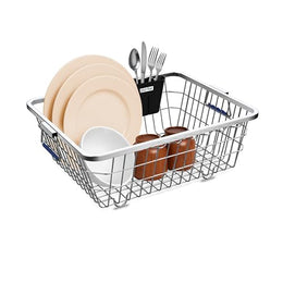 Plantex Stainless-Steel Dish Drainer Basket/Steel Utensils Drainer/After Wash Utensils Rack/Utensil Drying Rack for Kitchen/Dish Drying Rack/Plate Stand (Small Size-48x37x20cm)