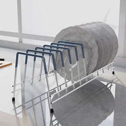 Plantex Stainless Steel Plate Organizer for kitchen/10 Slot Plate Stand for Kitchen Cabinet/Rubber-Gripped Dish Stand for Cabinet(Size-6inches, Slot- 10, Pack of 1)