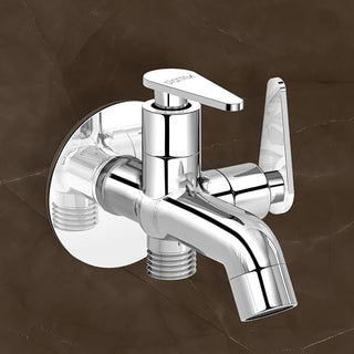 Plantex Pure Brass Two Way Bib Cock Taps Compatible for Washing Machine with Water Saving Nozzle Attachment/2 in 1 Bib Tap with Brass Wall Flange and Teflon Tape-(LEA-707-Chrome)