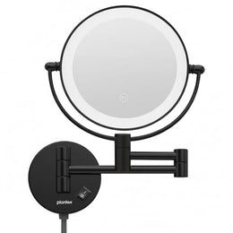 Plantex Brass and 304 Stainless-Steel Magnifying Mirror with LED/Wall Mount Makeup Mirror with Light/Zoom Mirror- 5x/1x Magnification (8 Inch-Black)