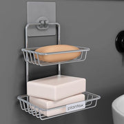 Plantex Self-Adhesive Stainless Steel Wall Hanging Soap Storage Rack/Bathroom Soap Holder for Wall/Double Layer Soap Tray - Bathroom Accessories