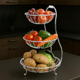 Plantex Elegant High Grade Stainless Steel 3-Tier Fruit & Vegetable Basket for Dining Table/Kitchen-Big Size(Chrome), Solid