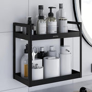Plantex Deluxe 2 Tier Self Adhesive Bathroom Shelf Rack/Bathroom Organiser Without Drill/Bathroom Shelf Rack/Kitchen Stand Kitchen Multipurpose Shelf(Black, Powder Coated,GI Metal)