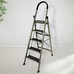 Plantex Guardex 5 Step Foldable Aluminum Ladder for Home/Ladder with Anti-Slip Shoes and Edge Guards/5 Year Manufacturer Warranty (Anodize Coated-Gold)