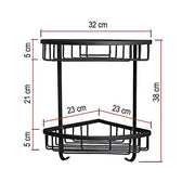 Plantex Stainless Steel Corner Shelf for Bathroom Wall/ Bathroom Corner Rack with Hooks/Bathroom Organiser with Drill (2-Tier, Black)