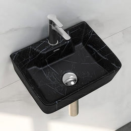 Plantex Wall Mount Wash Basin for Bathroom/Tabletop Designer Ceramic Basin/Rectangle Countertop Basin/Home/Office (Black-16x12x5 Inch)