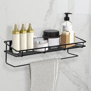 Plantex Bathroom Organizer Without Drill/GI Steel Multipurpose Bathroom Shelf/Wall Mounted Storage Rack/Towel Holder/Self Adhesive Bathroom Shelf- Wall Mount (Black)