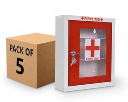 Plantex Metal First Aid Box - Emergency Medical Kit for Medicine Storage - Multi Compartment With Key Lock - Pack of 5 (Red & Ivory) for Home, School, Office