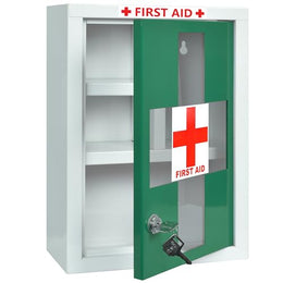 Plantex Metal Emergency First Aid Box for Home/Medical Kit Box for Medicine Storage with Multi Compartments for School, Office - Lockable (Green & White) Big Size, Wall Mount