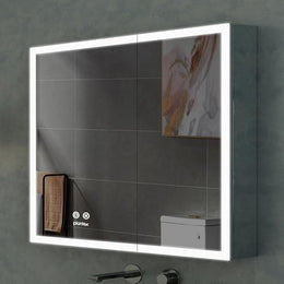 Plantex 304 Grade Stainless Steel Cabinet with LED Mirror/Bathroom Shelf for Wall with Mirror/Double Door Luxury Bathroom Cabinet (19x19 Inch-LED & Defogger/Chrome)