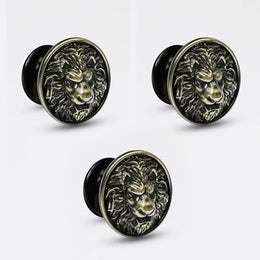 Plantex Lion Face Drawer Knobs | Cabinet Drawers | Pulls Handles Knobs for Wardrobe Kitchen &Cupboard -Pack of 3 Pieces (Brass-Antique)