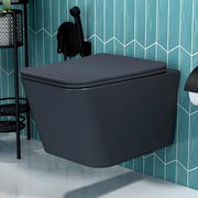 Plantex Imported Italica Ceramic Wall Hanging Commode/ Rimless Washdown Flush Commode/ Western Toilet with Soft Close Toilet Seat Cover - P trap (Square - Matt Dark Grey)