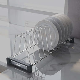 Plantex Durable Stainless Steel Plate Stand for Kitchen Cabinet/10 Slot Plate Oraganizer for Kitchen/8 Inch Thali Stand with Anti-Scratch Base(Size-8Inches, Slot- 10, Pack of 1)