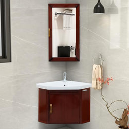 Plantex Wall Mount Vanity Cabinet with Washbasin and Mirror/Corner Wash Basin with Unbrekable Cabinet Full Set for Bathroom (461 - Brown)