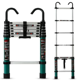 Plantex 2.6m (8.5 ft.) Portable and Compact Aluminium Telescopic Ladder with Removable Hooks/Foldable Multipurpose Ladder for Home & Outdoor Use/2 Years of Warranty by Plantex/EN131 Certified-(Black)